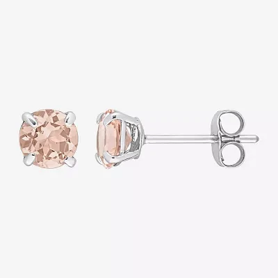 Genuine Pink Morganite 10K White Gold 5mm Round Stud Earrings