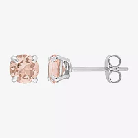 Genuine Pink Morganite 10K White Gold 5mm Round Stud Earrings