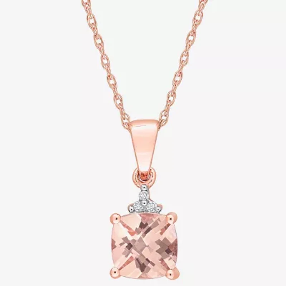 Womens Genuine Pink Morganite 10K Rose Gold Round 17 Inch Pendant Necklace