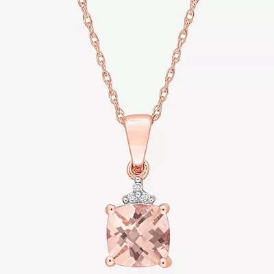 Womens Genuine Pink Morganite 10K Rose Gold Round 17 Inch Pendant Necklace