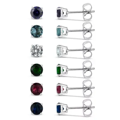 Sterling Silver 5mm Simulated Gemstone Earring Pair Set