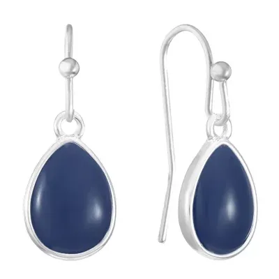 Liz Claiborne Navy And Silver Tone Drop Earrings