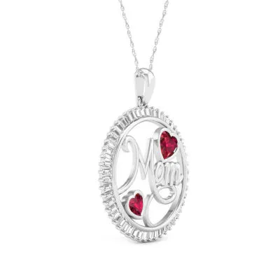 Mom Womens Lab Created Red Ruby Sterling Silver Circle Pendant Necklace