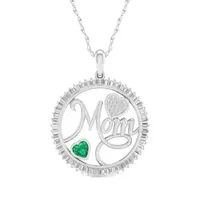 Mom Womens Lab Created Green Emerald Sterling Silver Circle Pendant Necklace