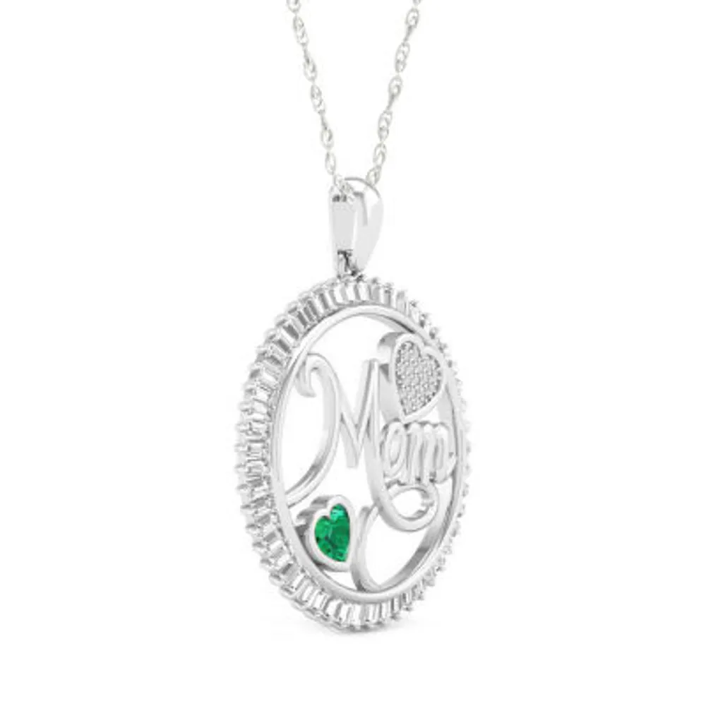 Mom Womens Lab Created Green Emerald Sterling Silver Circle Pendant Necklace