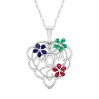 Womens Lab Created Multi-Stone Sterling Silver "Mom" Pendant Necklace