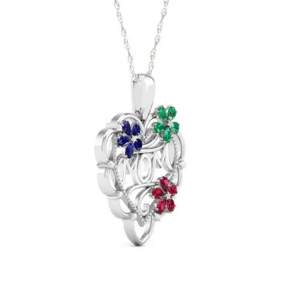 Womens Lab Created Multi-Stone Sterling Silver "Mom" Pendant Necklace