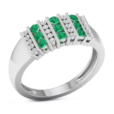 Womens Genuine Green Emerald 10K White Gold Cocktail Ring