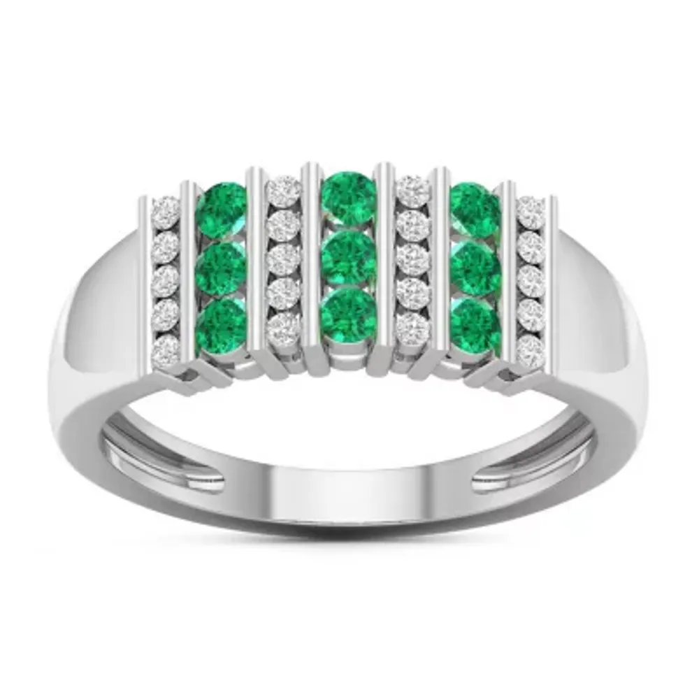 Womens Genuine Green Emerald 10K White Gold Cocktail Ring