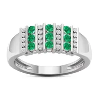 Womens Genuine Green Emerald 10K White Gold Cocktail Ring