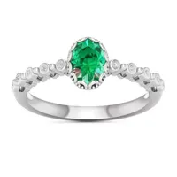 Womens Genuine Green Emerald 10K White Gold Cocktail Ring