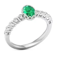 Womens Genuine Green Emerald 10K White Gold Cocktail Ring