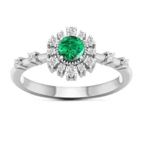 Womens Genuine Green Emerald 10K White Gold Cocktail Ring