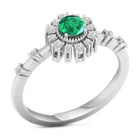 Womens Genuine Green Emerald 10K White Gold Cocktail Ring