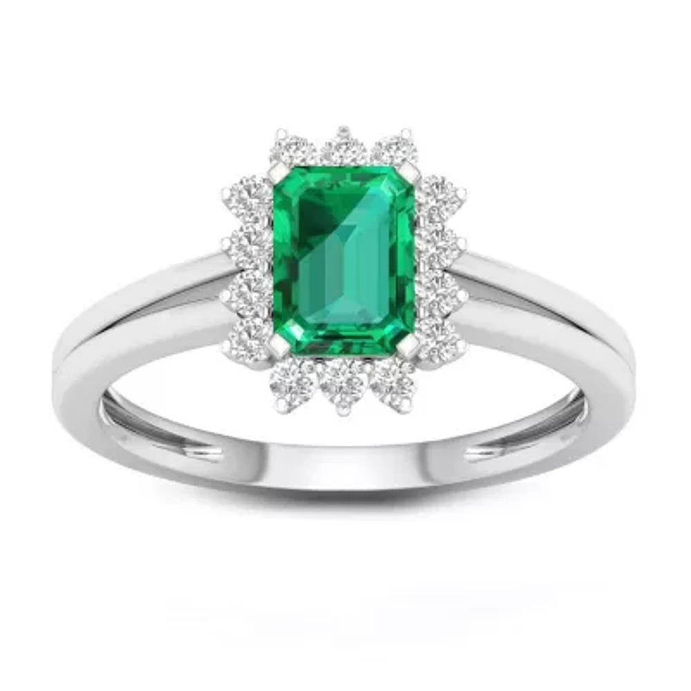 Womens Genuine Green Emerald 10K White Gold Cocktail Ring