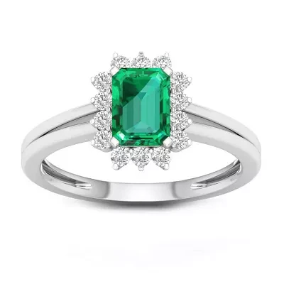 Womens Genuine Green Emerald 10K White Gold Cocktail Ring