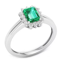 Womens Genuine Green Emerald 10K White Gold Cocktail Ring