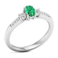 Womens Genuine Green Emerald 10K White Gold 3-Stone Cocktail Ring