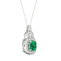 Womens Lab Created Green Emerald Sterling Silver Pendant Necklace