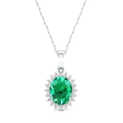 Womens Lab Created Green Emerald Sterling Silver Pendant Necklace
