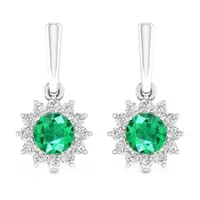 Lab Created Green Emerald Sterling Silver Drop Earrings