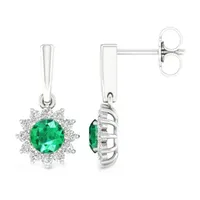 Lab Created Green Emerald Sterling Silver Drop Earrings