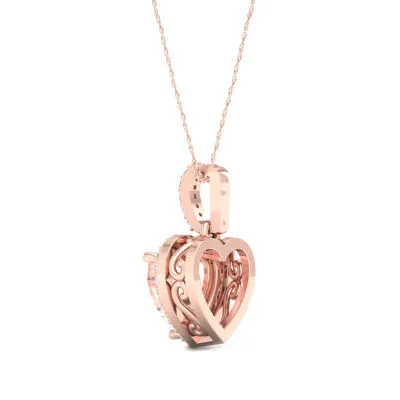 Womens Diamond Accent Genuine Pink Morganite 10K Rose Gold Heart Pendant Necklace