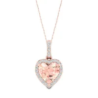 Womens Diamond Accent Genuine Pink Morganite 10K Rose Gold Heart Pendant Necklace