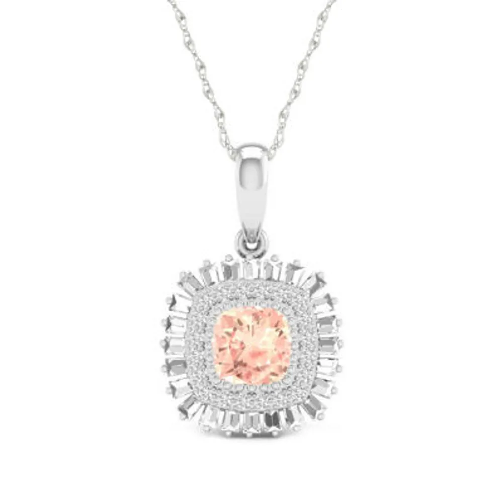 Womens Genuine Pink Morganite Sterling Silver Pendant Necklace