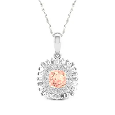 Womens Genuine Pink Morganite Sterling Silver Pendant Necklace