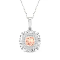 Womens Genuine Pink Morganite Sterling Silver Pendant Necklace