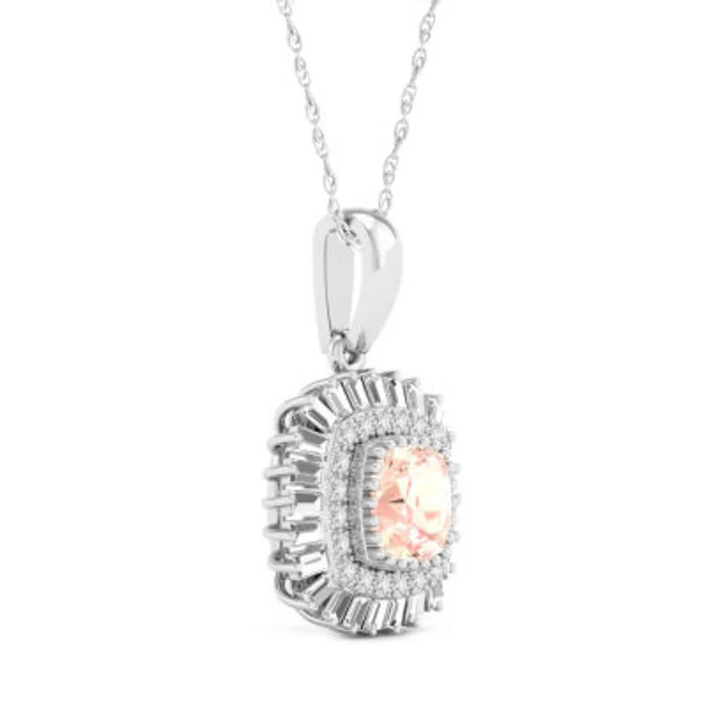 Womens Genuine Pink Morganite Sterling Silver Pendant Necklace