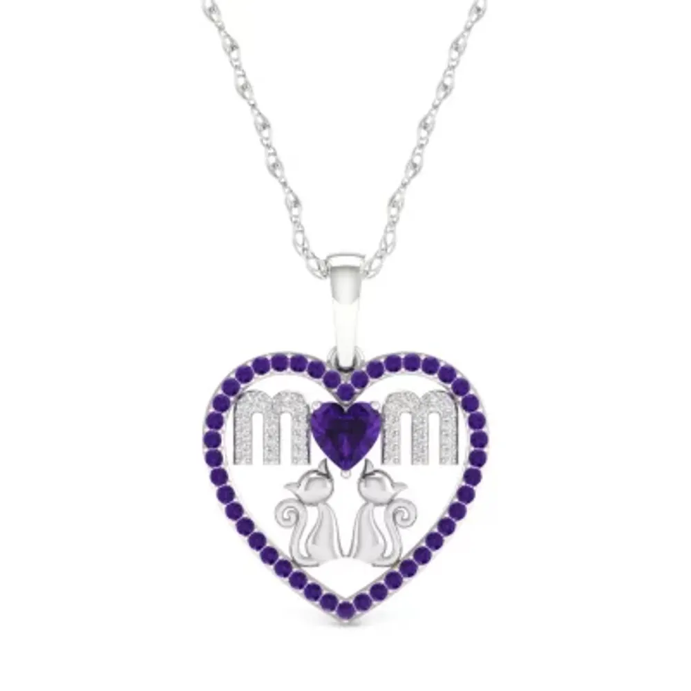 Mom Womens Genuine Purple Amethyst Sterling Silver Heart Pendant Necklace