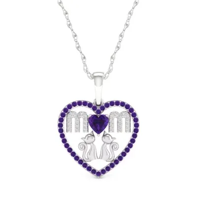 Mom Womens Genuine Purple Amethyst Sterling Silver Heart Pendant Necklace