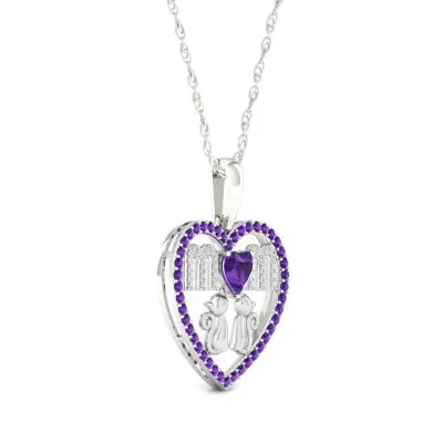 Mom Womens Genuine Purple Amethyst Sterling Silver Heart Pendant Necklace