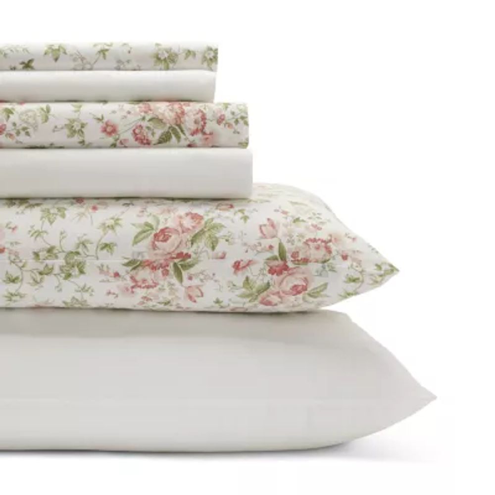 Laura Ashley 200tc 100% Cotton Percale 6-Pc Sheet Set