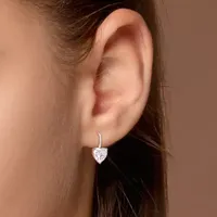 Lab Created White Moissanite Sterling Silver Heart Drop Earrings