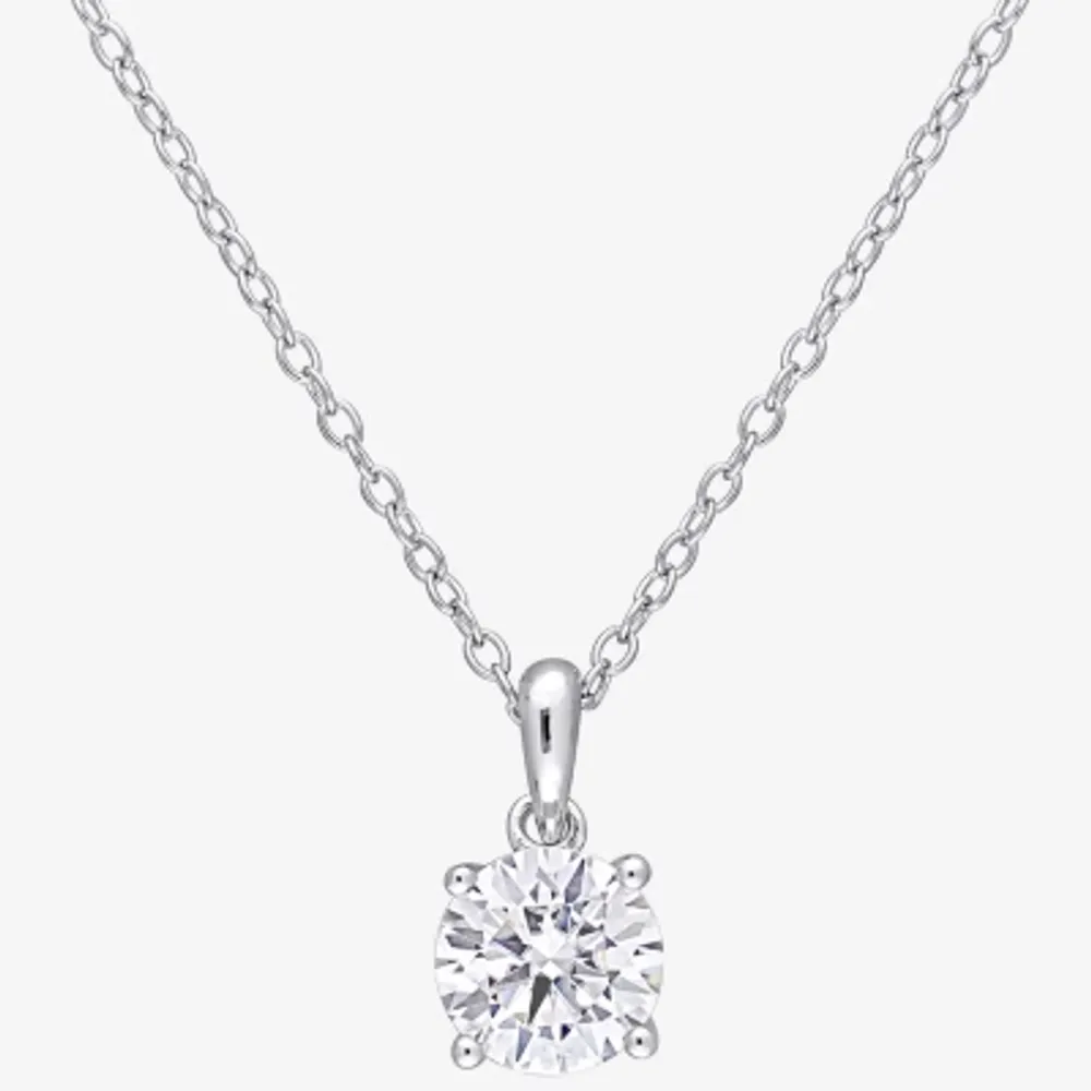 Womens Lab Created White Moissanite Sterling Silver Round Pendant Necklace