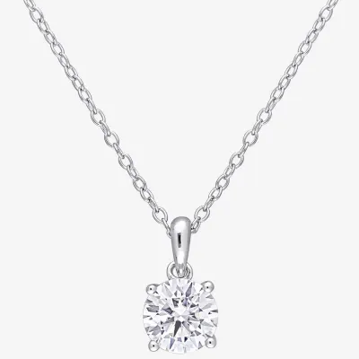 Womens Lab Created White Moissanite Sterling Silver Round Pendant Necklaces