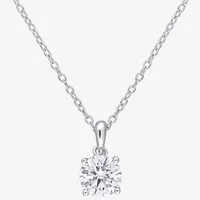 Womens Lab Created White Moissanite Sterling Silver Round Pendant Necklace
