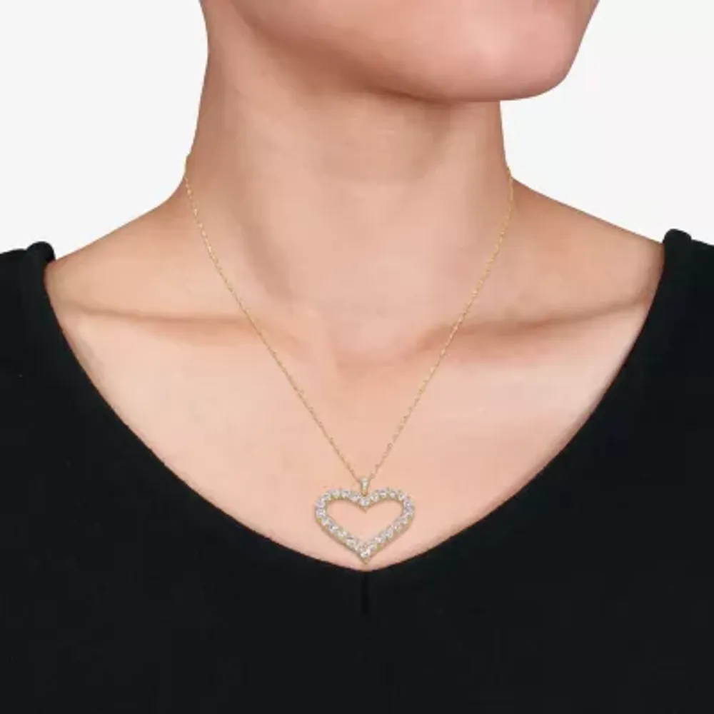 Womens Lab Created White Moissanite 18K Gold Over Silver Heart Pendant Necklace