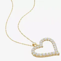 Womens Lab Created White Moissanite 18K Gold Over Silver Heart Pendant Necklace