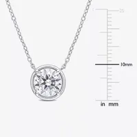 Womens Lab Created White Moissanite Sterling Silver Round Pendant Necklace