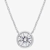 Womens Lab Created White Moissanite Sterling Silver Round Pendant Necklace