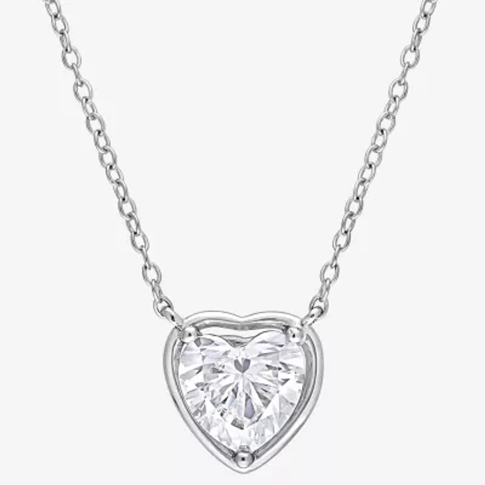 Womens Lab Created White Moissanite Sterling Silver Heart Pendant Necklace