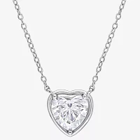 Womens Lab Created White Moissanite Sterling Silver Heart Pendant Necklace