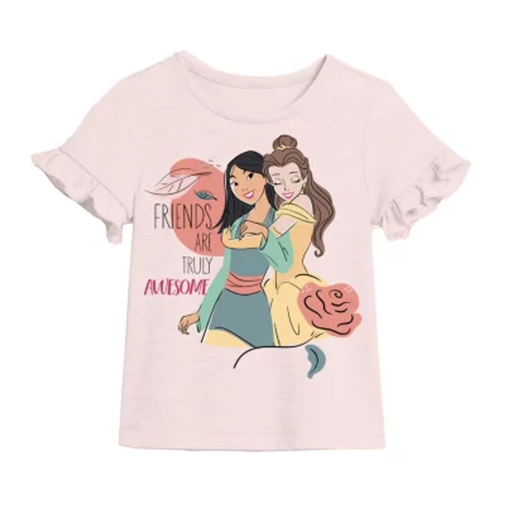 Disney Collection Little & Big Girls Crew Neck Short Sleeve Princess T-Shirt