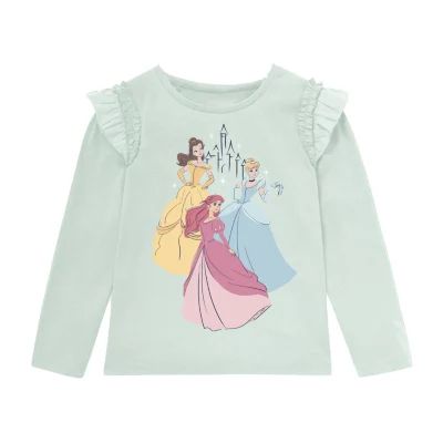 Disney Collection Little & Big Girls Crew Neck Long Sleeve Princess T-Shirt