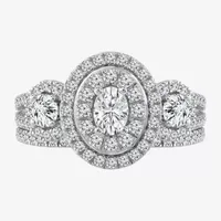 Womens 1 1/2 CT. T.W. Natural White Diamond 14K Gold Oval Halo Bridal Set