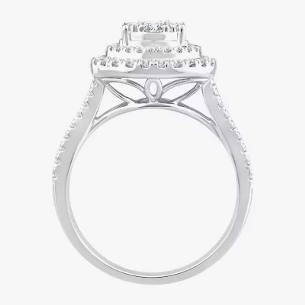 Womens 1 CT. T.W. Natural White Diamond 10K Gold Pear Halo Engagement Ring